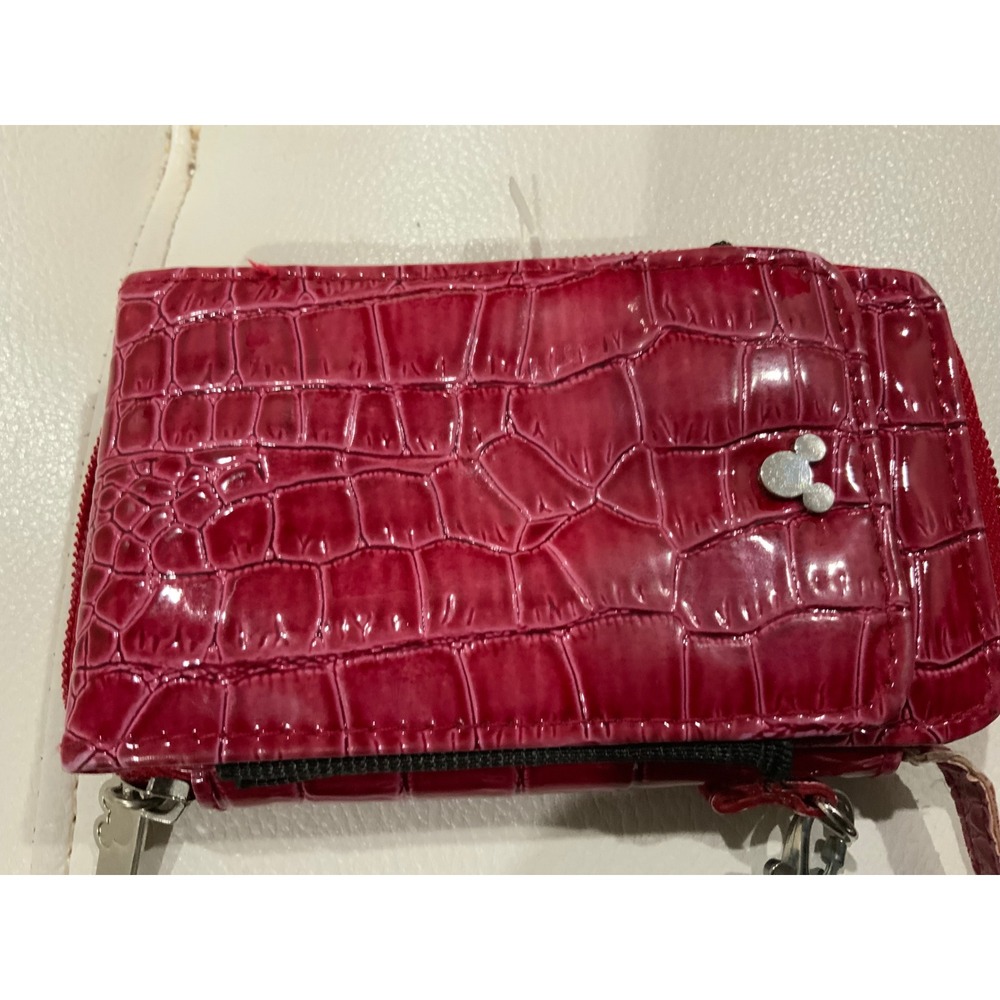 Red Crocodile Embossed Wristlet Wallet with Mickey Mouse Charm‎ Zip Around